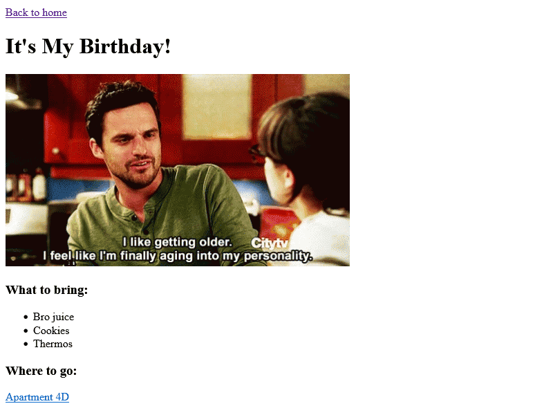Screenshot of the Birthday Invite Project